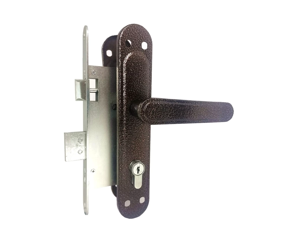 Фото Замок врезной цилиндровый с защёлкой в комплекте с ручкой ЗВ4-72.03 (медь), 4 кл.